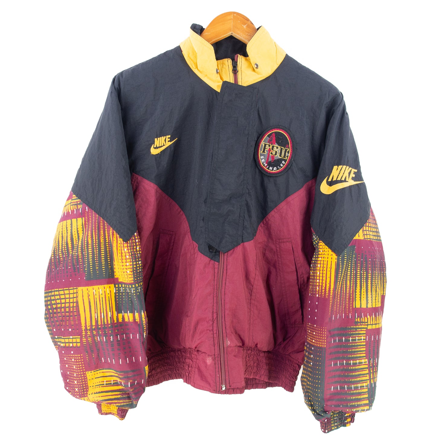 VINTAGE NIKE FSU SEMINOLES PATTERN PADDED JACKET - S