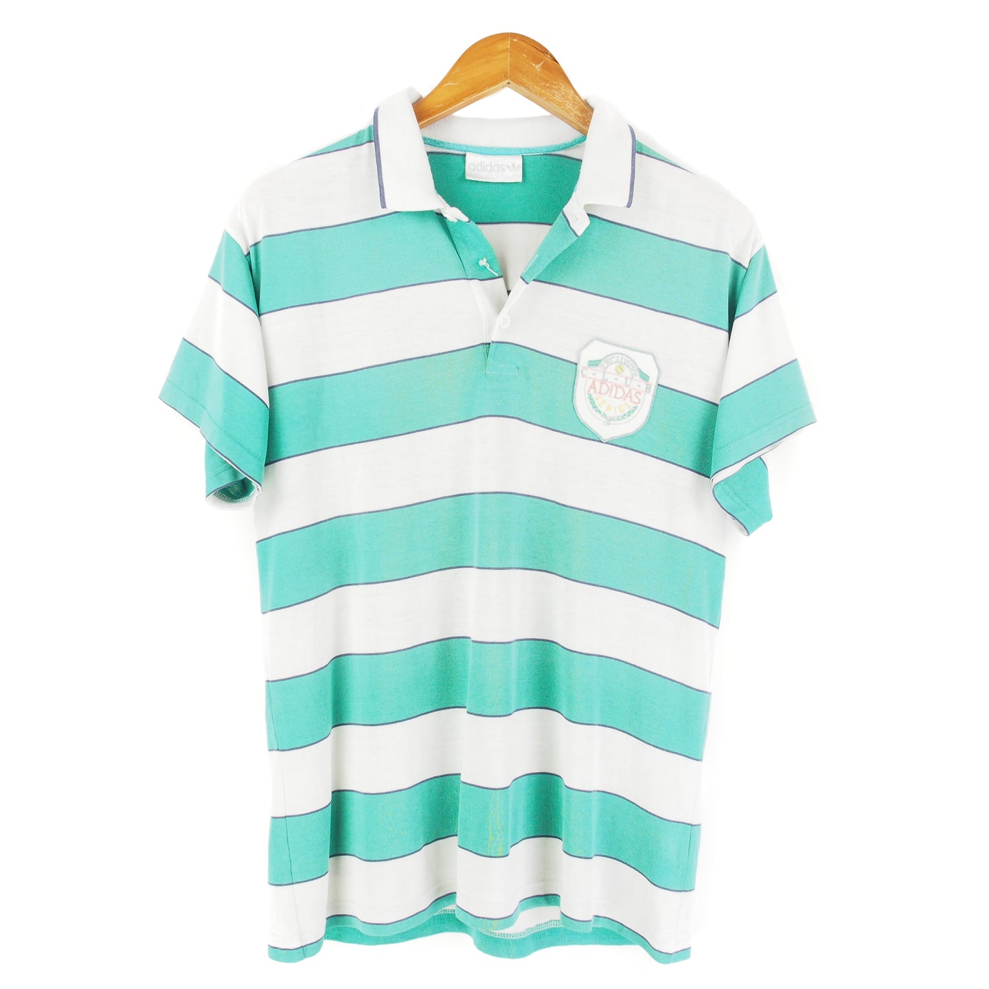 VINTAGE 80's ADIDAS STRIPED TENNIS POLO SHIRT - S