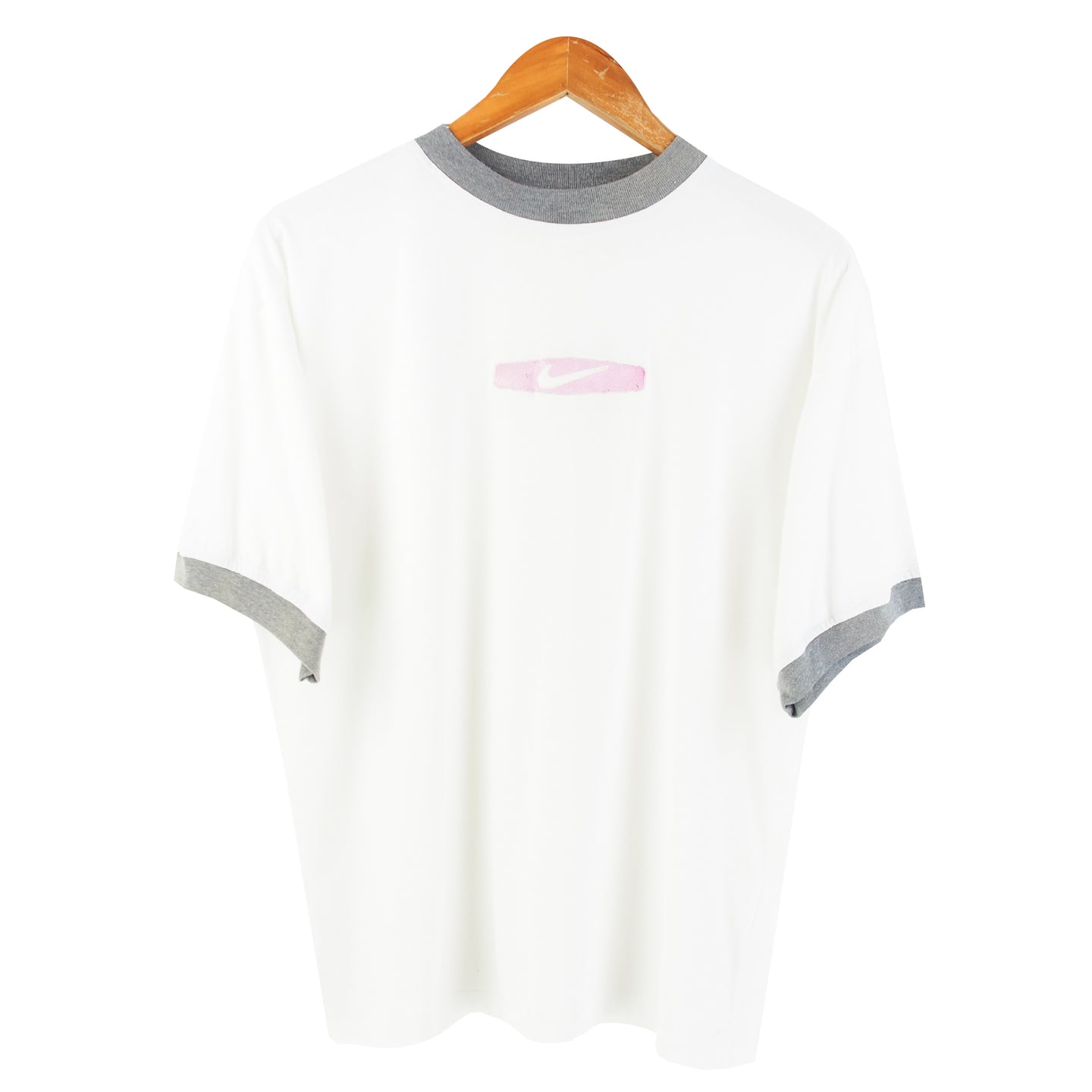 VINTAGE NIKE EMBROIDERED RINGER T SHIRT - M